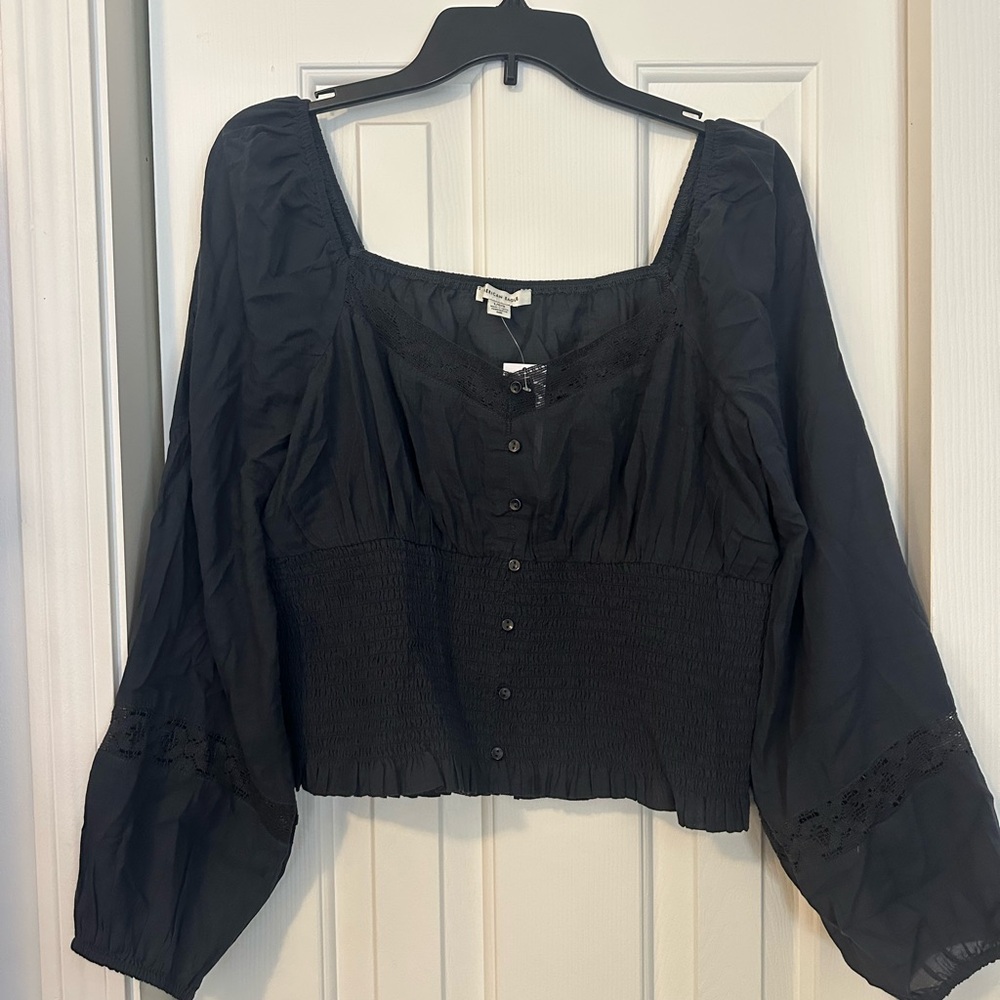 American Eagle Outfitters Dark Gray Puff Sleeve Blouse